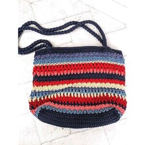 Crocheted Hobo Bag Red White Blue Stripes Patriotic Croft & Barrow